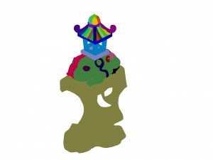 cartoon city - lake decoration stone carving 3D Model