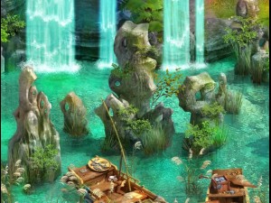 cartoon city - lake decoration stone carving 3D Model