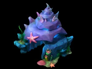 cidade submarina dos desenhos animados - porta de concha 01 Modelo 3D