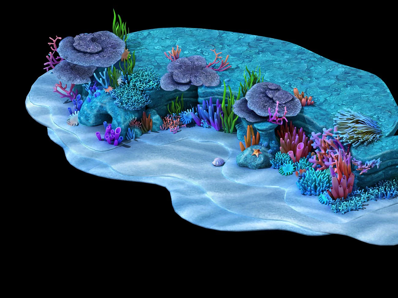 cartoon underwater city - seabed cliff 03 3D Model .c4d .max .obj .3ds .fbx .stl .blend 