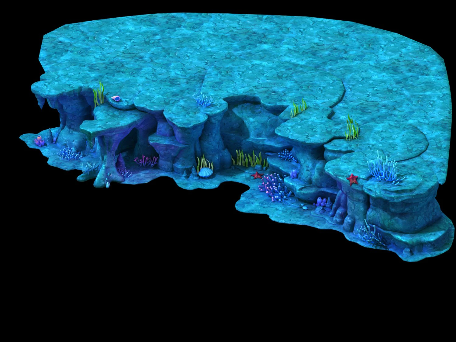 cartoon submarine city - seabed cliff shape 01 3D Model .c4d .max .obj .3ds .fbx .stl .blend 