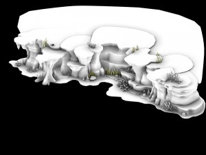 cartoon submarine city - seabed cliff shape 01 3D Модель