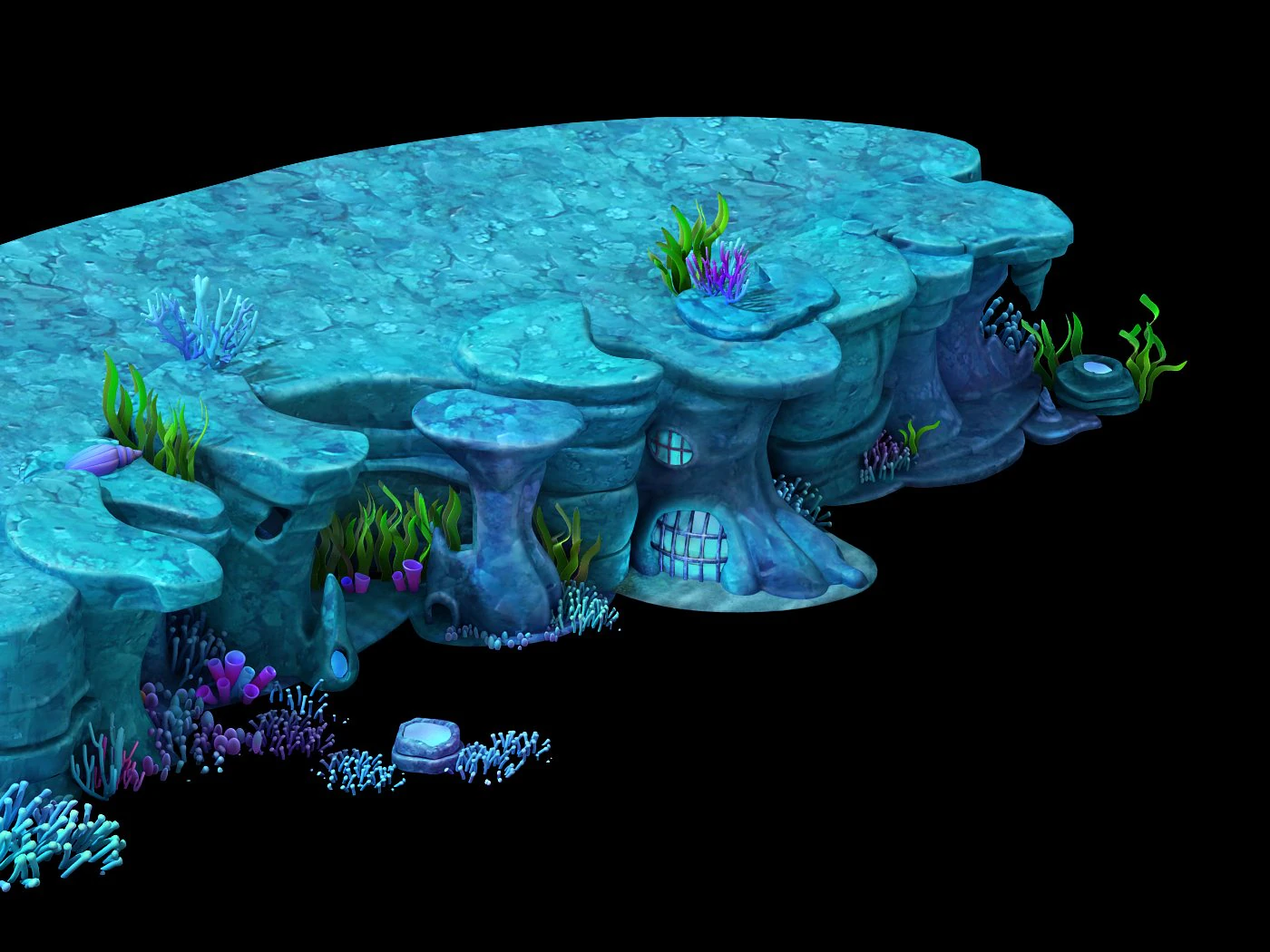cartoon submarine city - seabed cliff shape 02 3D Model .c4d .max .obj .3ds .fbx .stl .blend 
