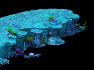 cartoon submarine city - seabed cliff shape 02 Modello 3D