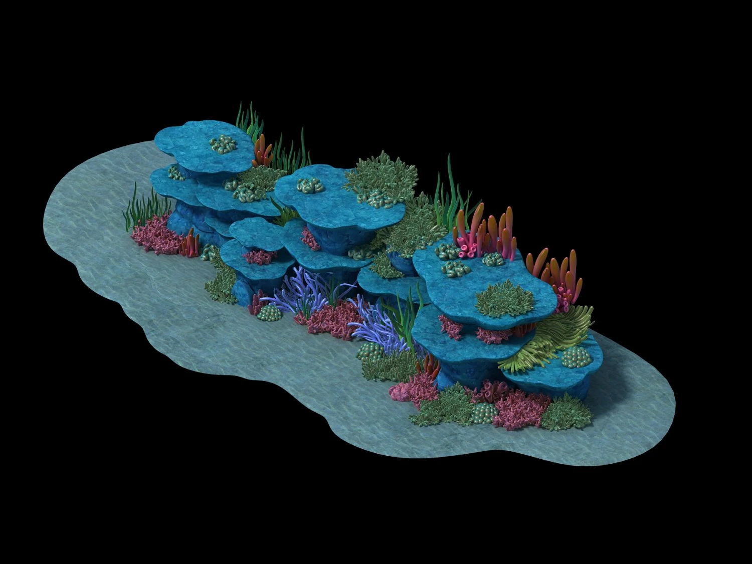 cartoon underwater city - seabed cliff 3D Model .c4d .max .obj .3ds .fbx .stl .blend 