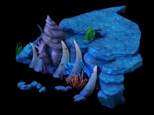 cartoon underwater city - conch cave 3D Model