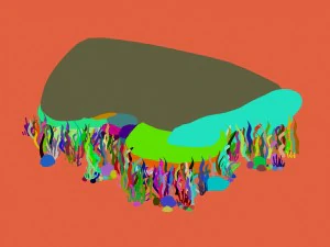 cartoon underwater city - seaweed and cliff 3D Model