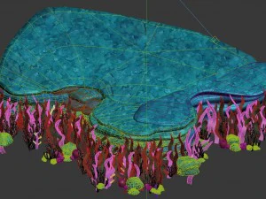 cartoon underwater city - seaweed and cliff 3D Model
