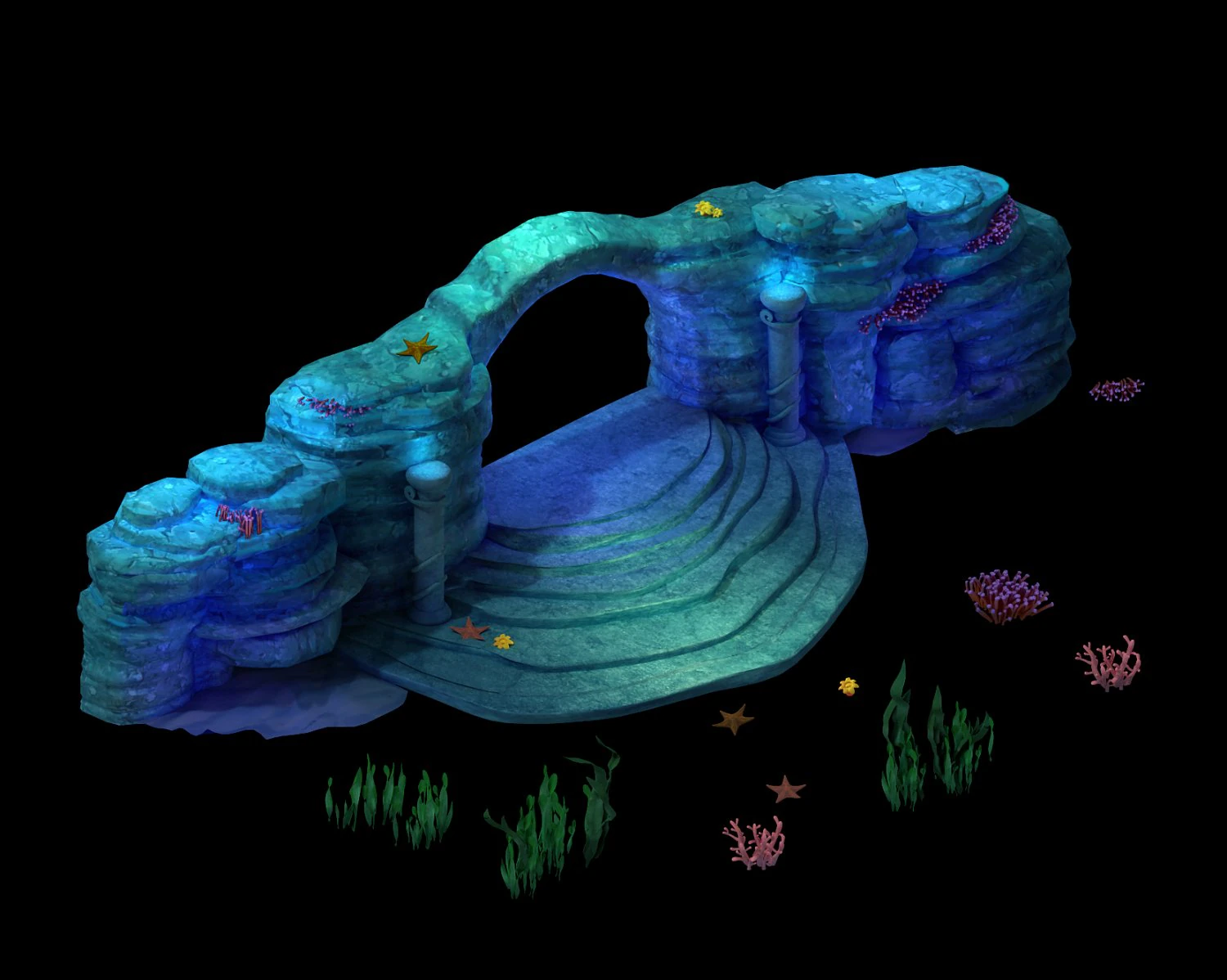 cartoon underwater city - rock arch 01 3D Model .c4d .max .obj .3ds .fbx .stl .blend 