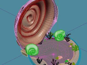 cartoon submarine city - there are strange shells 3D Model