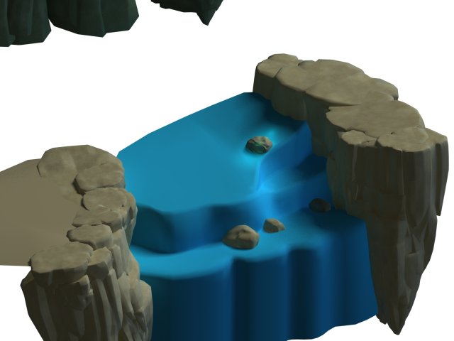 cartoon forest - river stone waterfall 3D Model .c4d .max .obj .3ds .fbx .stl .blend 
