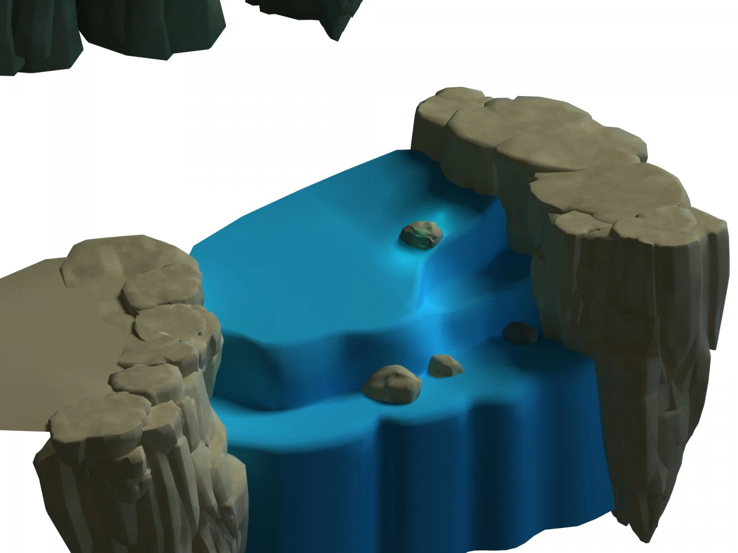 cartoon forest - river stone waterfall 3D Model .c4d .max .obj .3ds .fbx .stl .blend 
