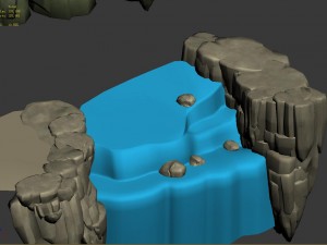 cartoon forest - river stone waterfall 3D Model