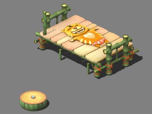 cartoon world - nude tiger art bamboo bed 3D Model