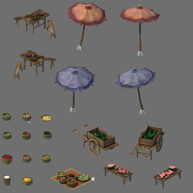 shop supplies - sun umbrellas - furniture - cars - goods 3D Model .c4d .max .obj .3ds .fbx .stl .blend 