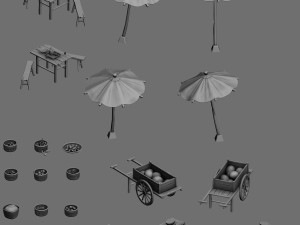 shop supplies - sun umbrellas - furniture - cars - goods 3D Model