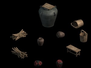 water tank - wine altar - firewood - bucket 3D Model