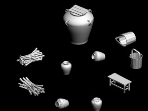 water tank - wine altar - firewood - bucket 3D Model
