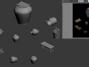 water tank - wine altar - firewood - bucket 3D Model