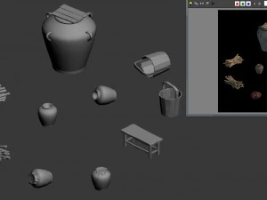 water tank - wine altar - firewood - bucket 3D Model