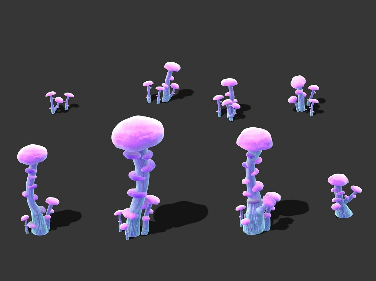 cartoon sky city - ice and snow mushroom 3D Model .c4d .max .obj .3ds .fbx .stl .blend