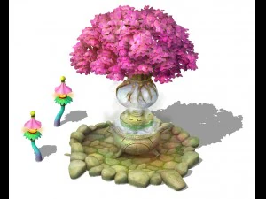 cartoon sky city - tree temple 3D Model