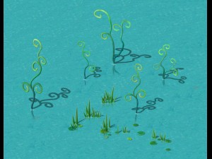 cartoon sky city - jade pond - plant 3D Model
