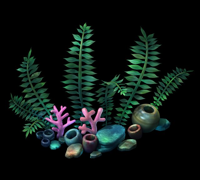 cartoon submarine city - seaweed 01 Modello 3D .c4d .max .obj .3ds .fbx .stl .blend 
