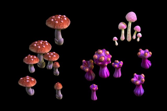 game - strange mushroom collection 3D Модель .c4d .max .obj .3ds .fbx .stl .blend 