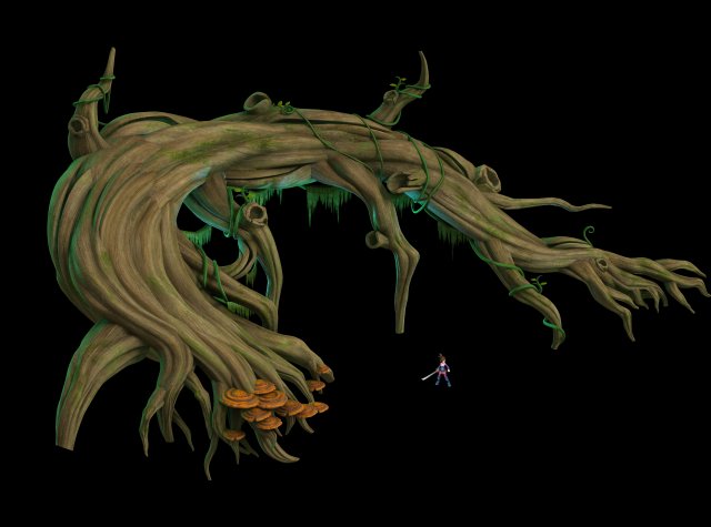 virgin forest - long fern vines - big dry trunk Modelo 3D .c4d .max .obj .3ds .fbx .stl .blend 