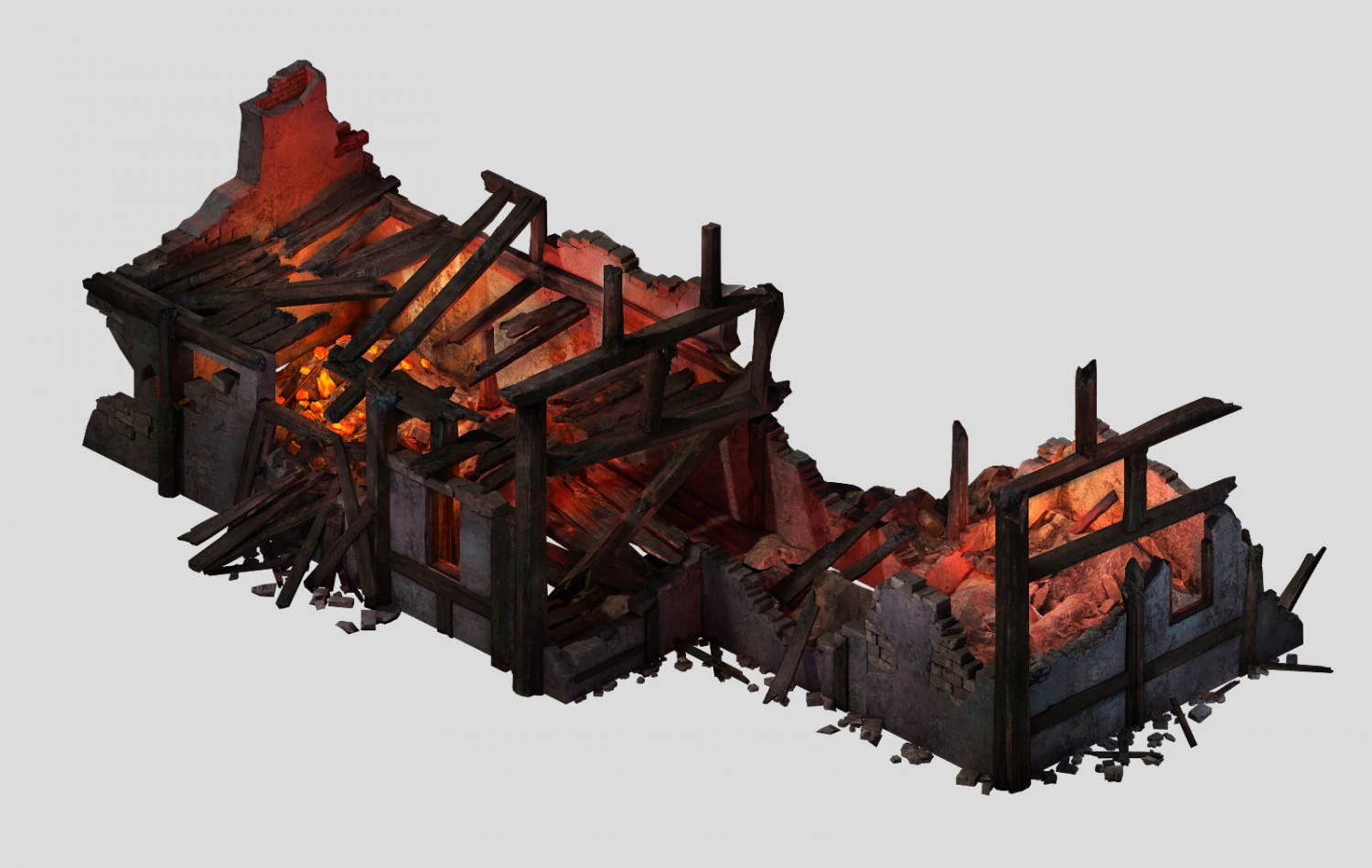 Burned houses 01 3D Model .c4d .max .obj .3ds .fbx .stl .blend 