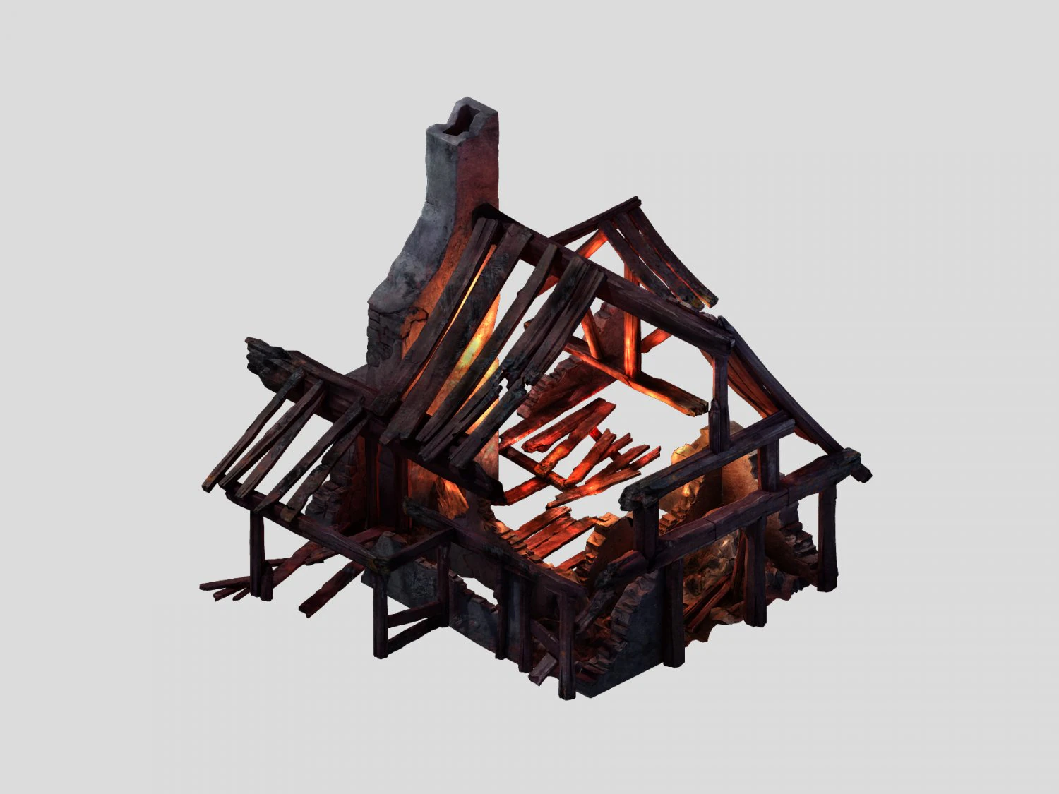 burned houses 02 3D Model .c4d .max .obj .3ds .fbx .stl .blend 