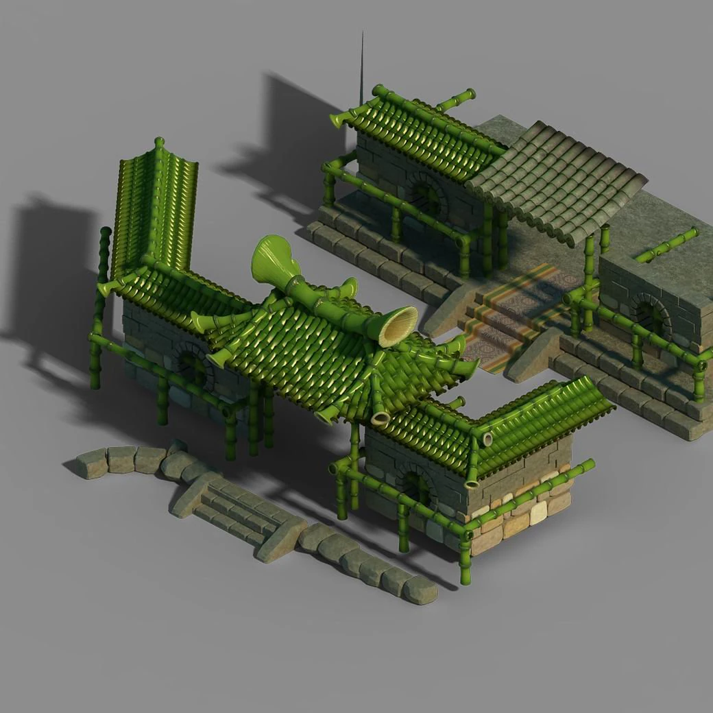 dazhufeng - bamboo house 01 3D Model .c4d .max .obj .3ds .fbx .stl .blend