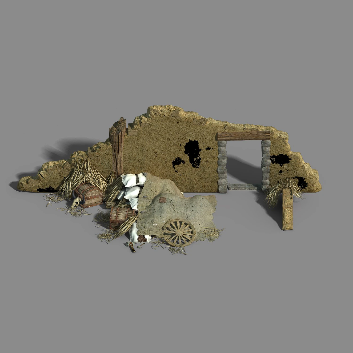 monster camp - broken earth wall cottage 8 3D Model .c4d .max .obj .3ds .fbx .stl .blend 