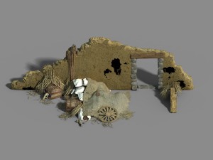 monster camp - broken earth wall cottage 8 Model 3D