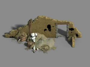campamento de monstruos - caba&ntilde;a con muro de tierra roto 8 Modelo 3D