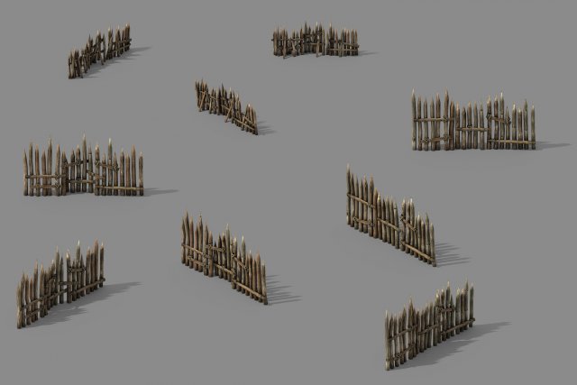 pointed wood - fence 01 3D Model .c4d .max .obj .3ds .fbx .stl .blend 