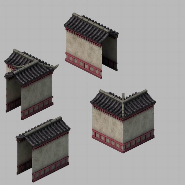 building - the main city wall 01 3D 模型 .c4d .max .obj .3ds .fbx .stl .blend