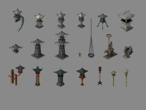 architectural - stone lamp - brazier lamp 3D Model