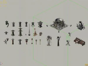 architectural - stone lamp - brazier lamp 3D Model