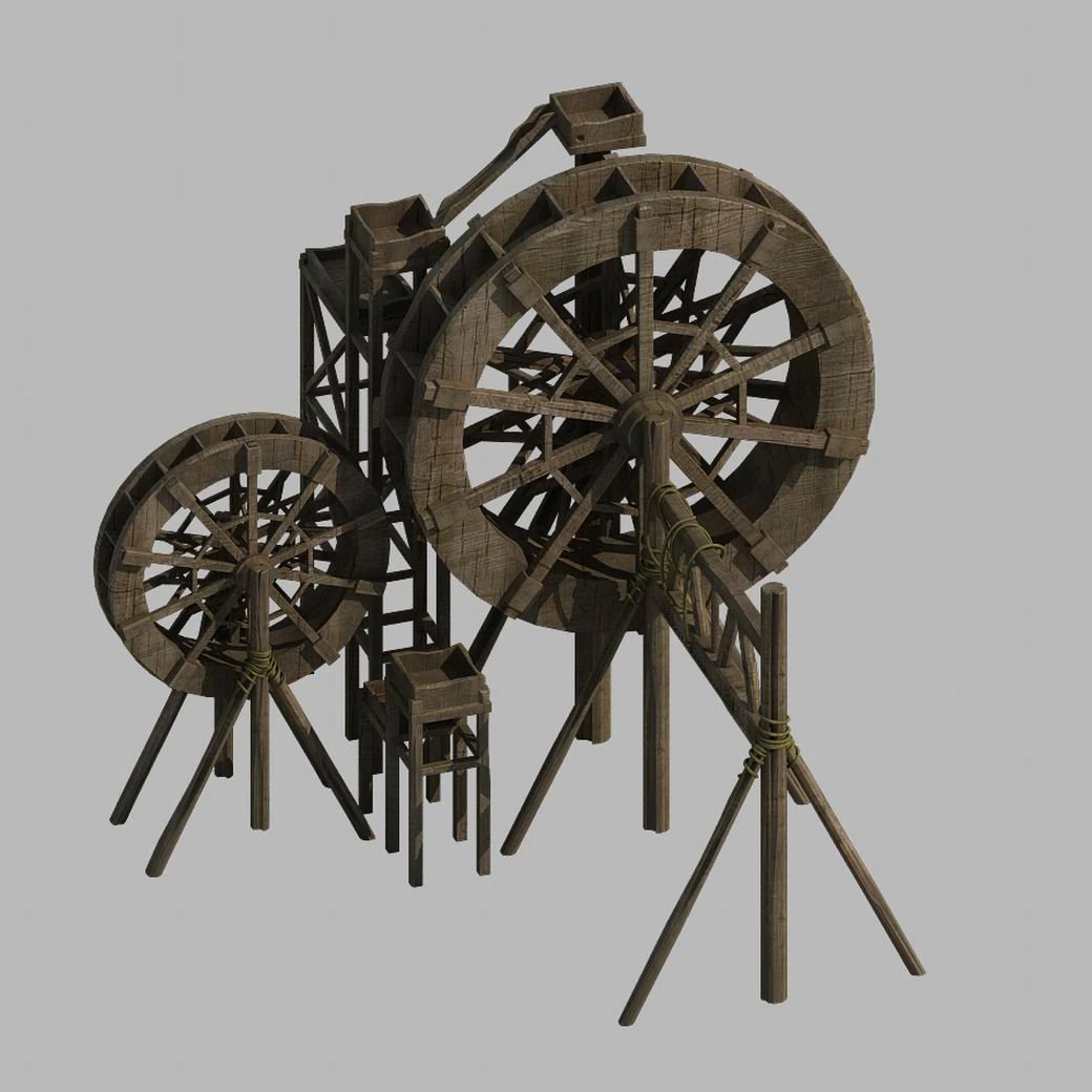 mountain village - waterwheel 156 3D Model .c4d .max .obj .3ds .fbx .stl .blend 