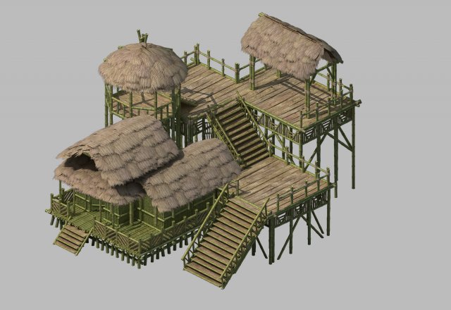 tongtianhe - fishing village - thatched cottage 01 Modelo 3D .c4d .max .obj .3ds .fbx .stl .blend 