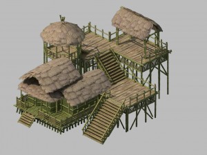 tongtianhe - fishing village - thatched cottage 01 3D Model