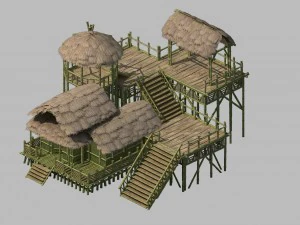 Тонтянхэ - рыбацкая деревня - коттедж с соломенной крышей 01 3D Модель