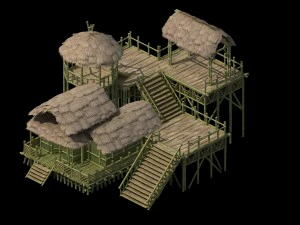 tongtianhe - fishing village - thatched cottage 01 3D Model