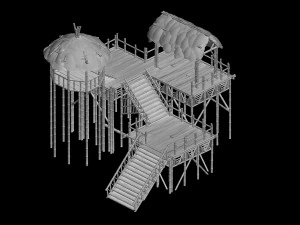 tongtianhe - fishing village - thatched cottage 01 3D Model