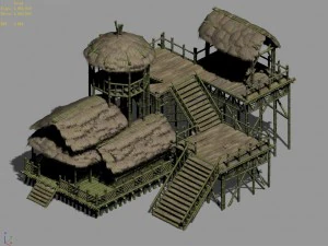 tongtianhe - fishing village - thatched cottage 01 3D Model