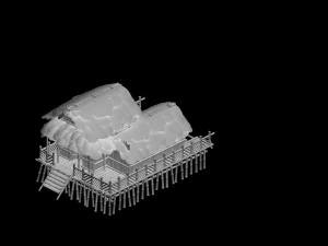 tongtianhe - fishing village - thatched cottage 01 3D Model
