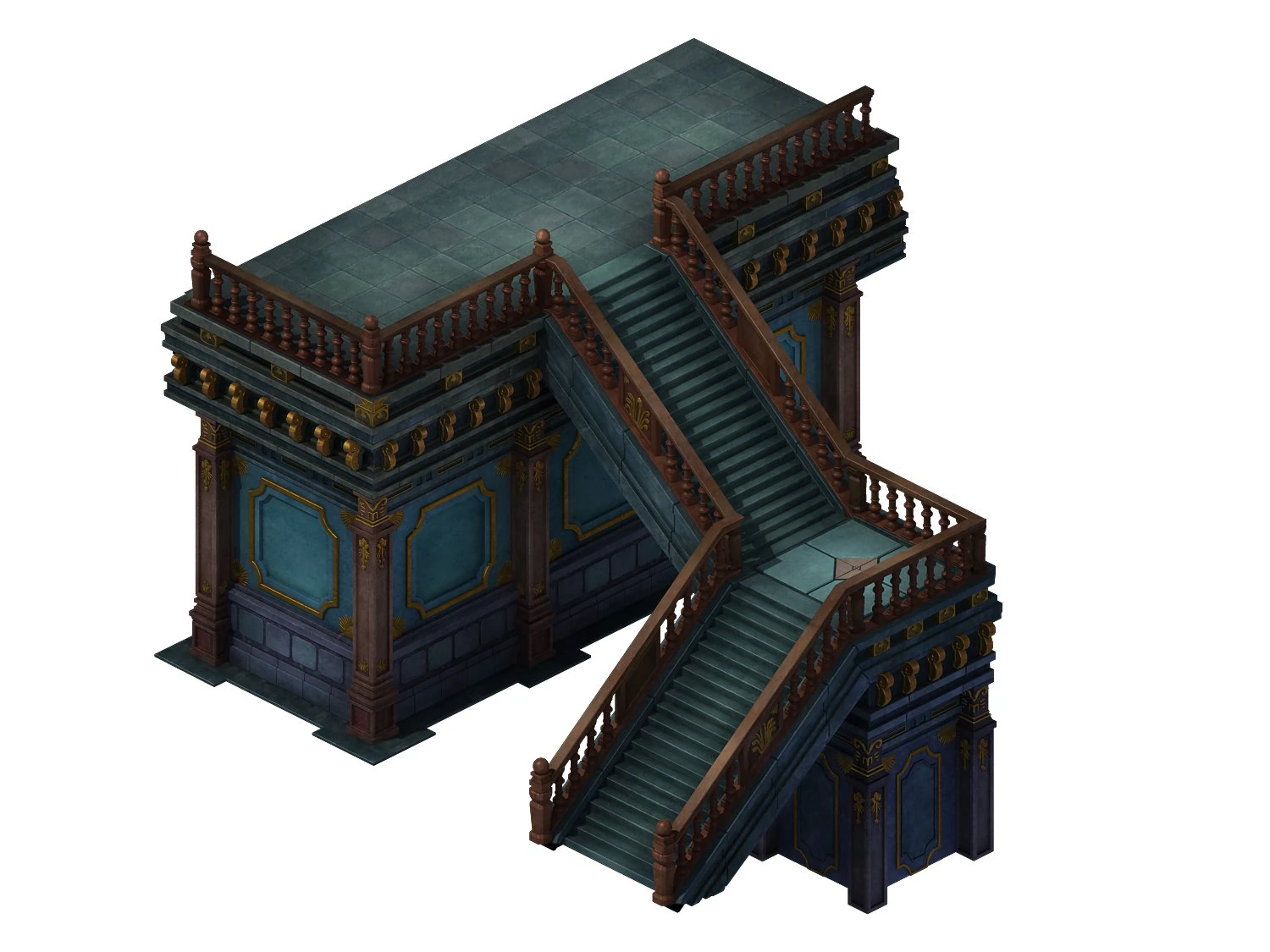 library - corner staircase 01 3D Model .c4d .max .obj .3ds .fbx .stl .blend 