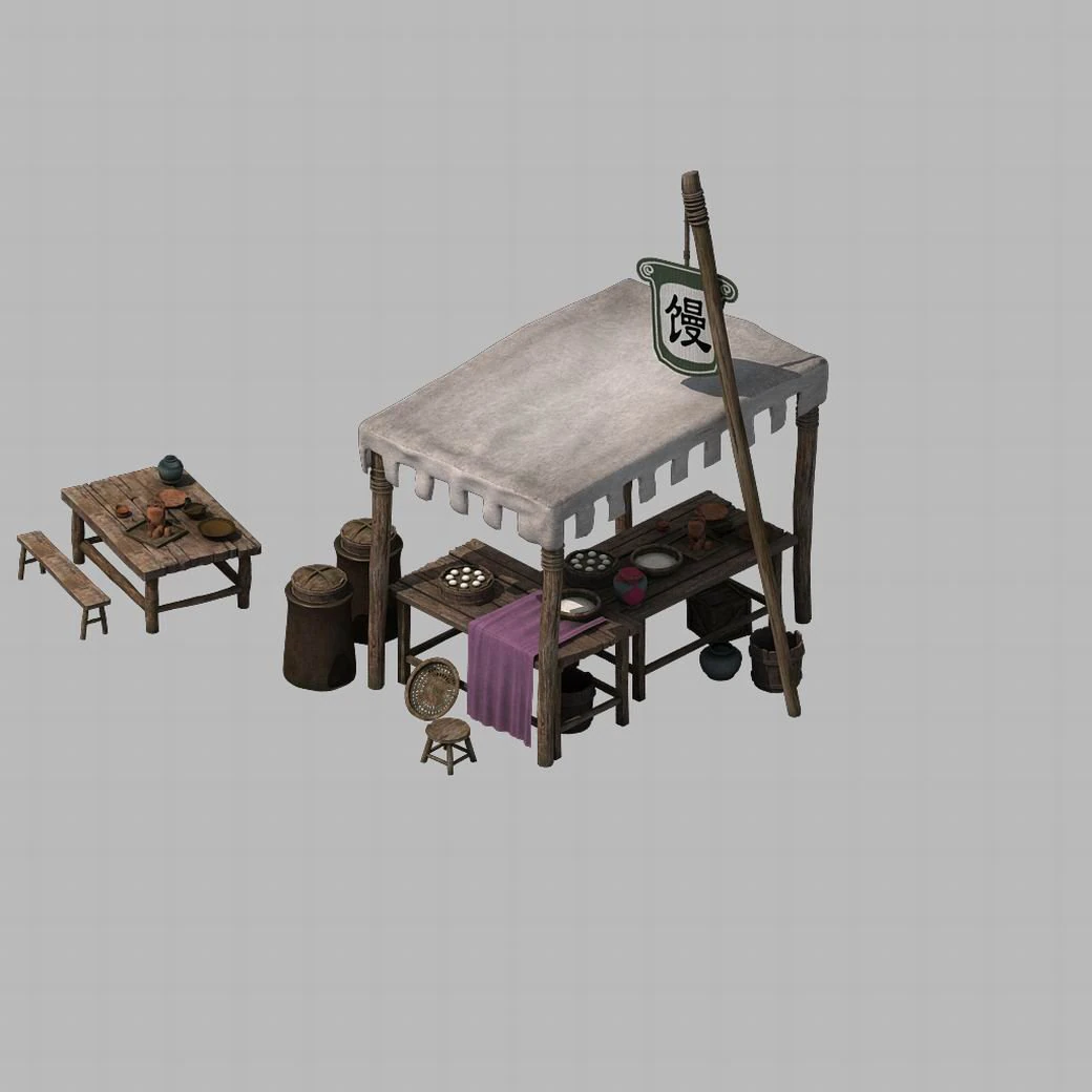 small vendors - bread shop 01 3D Model .c4d .max .obj .3ds .fbx .stl .blend 